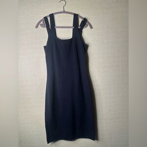 Peruvian Connection Pima Cotton Black Knit Midi Dress Split Double Strap Small